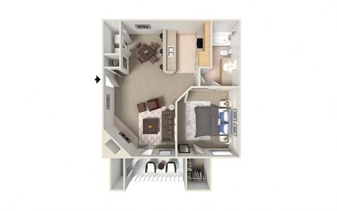 Floor plan for 1 bed, 1 bath, 780 sqft